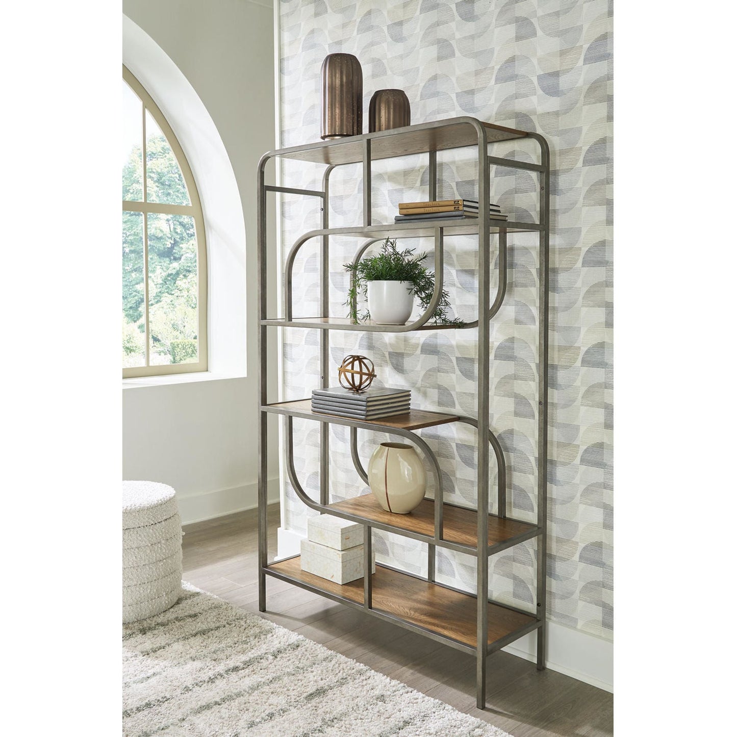 Jaddon Bookcase - Brown/Antique Silver