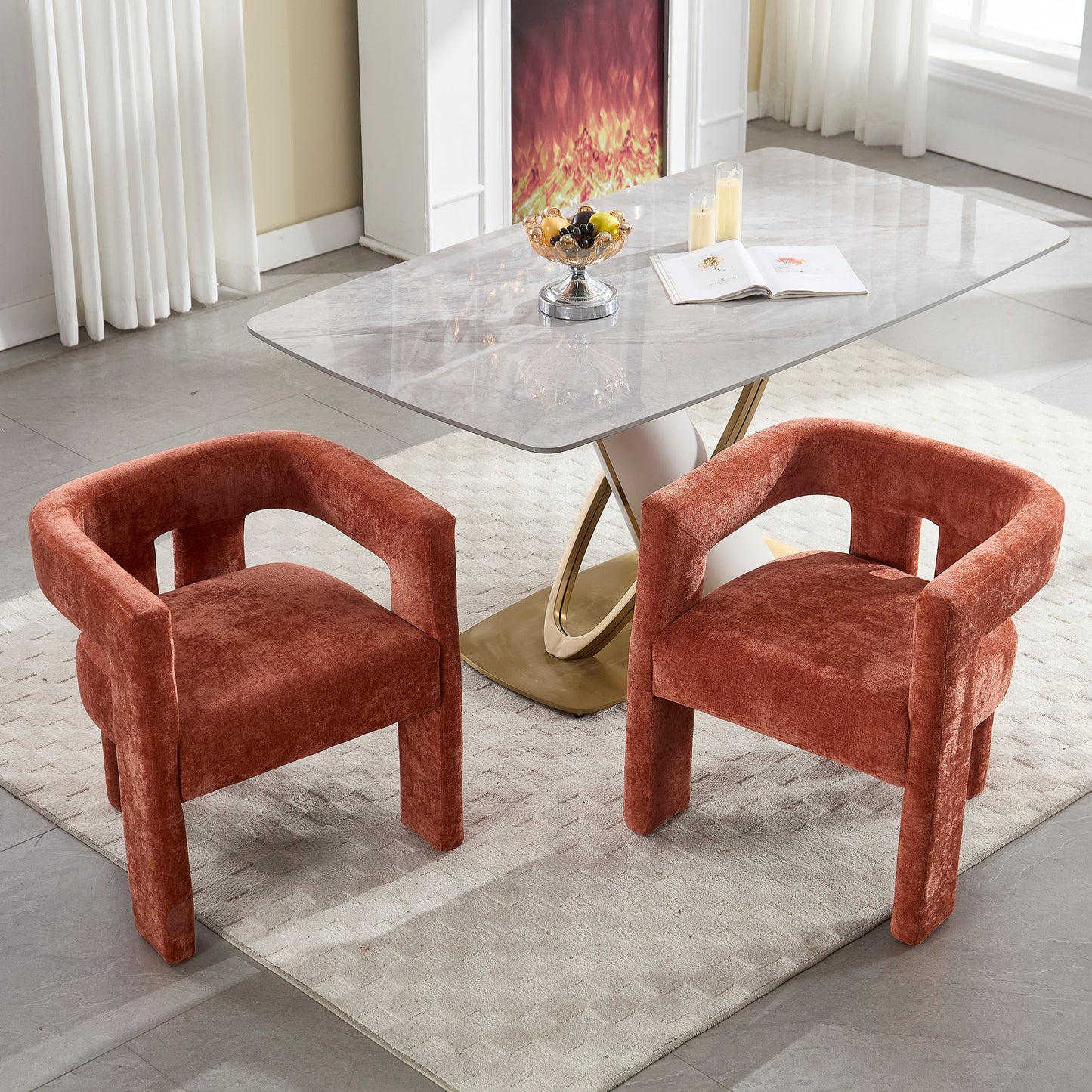 Suncrest Chenille Accent Chairs – Set of 2, Burnt Orange