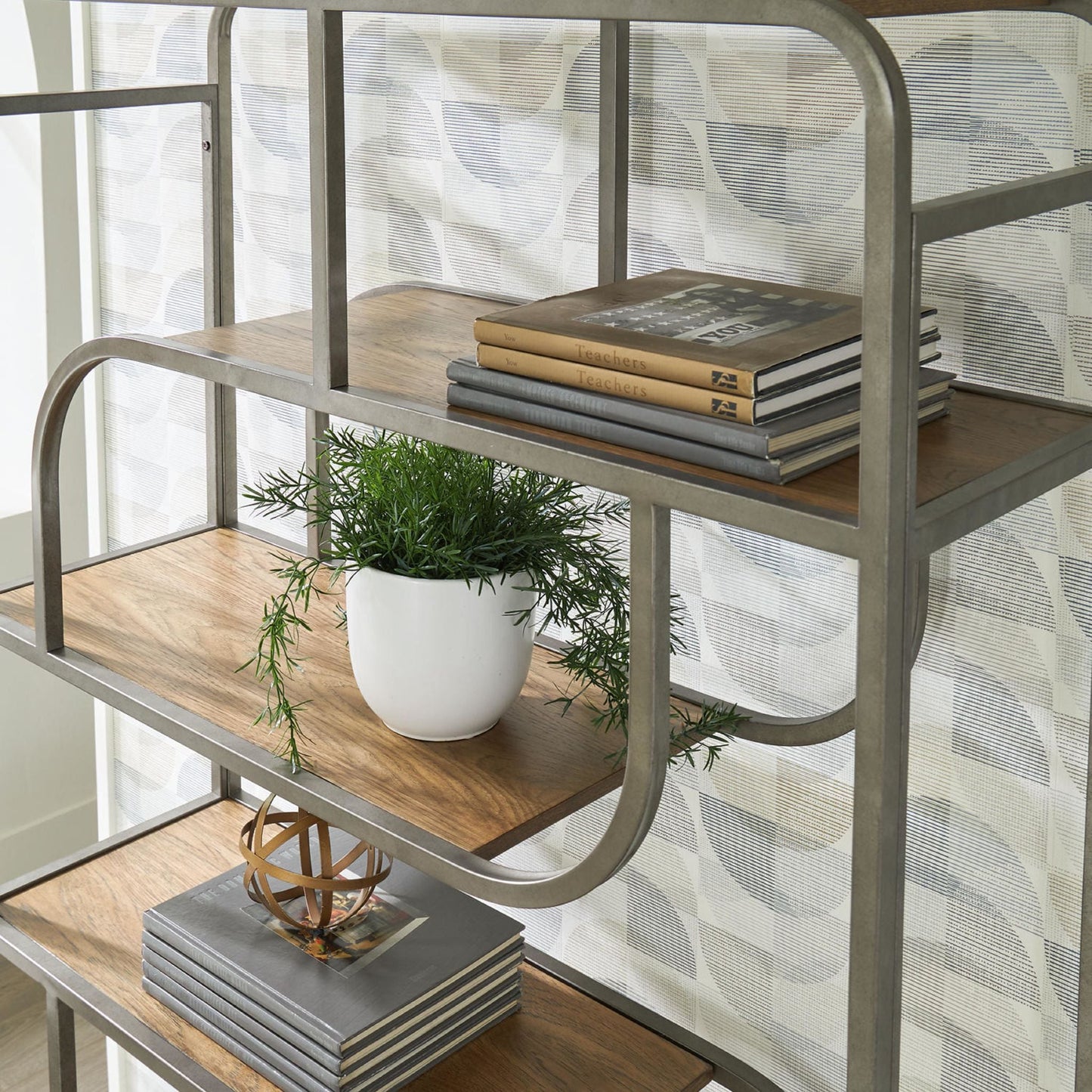Jaddon Bookcase - Brown/Antique Silver
