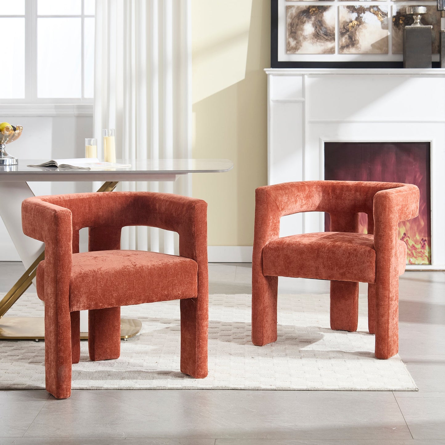 Suncrest Chenille Accent Chairs – Set of 2, Burnt Orange