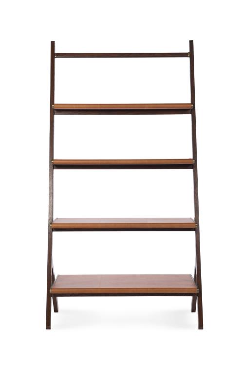 Maitland Smith Shiloh Bookshelf – Leather Wrapped English Walnut with Brass