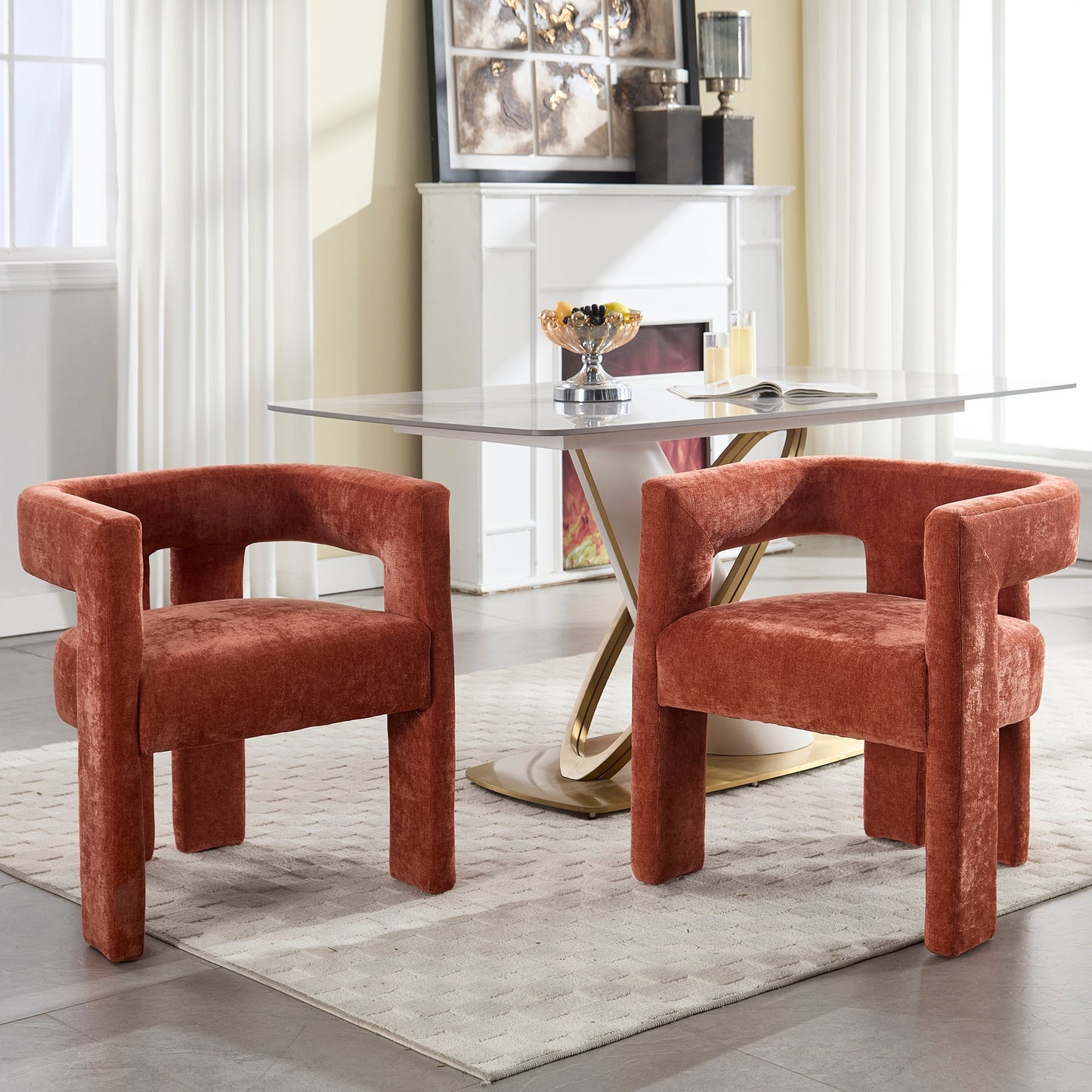 Suncrest Chenille Accent Chairs – Set of 2, Burnt Orange